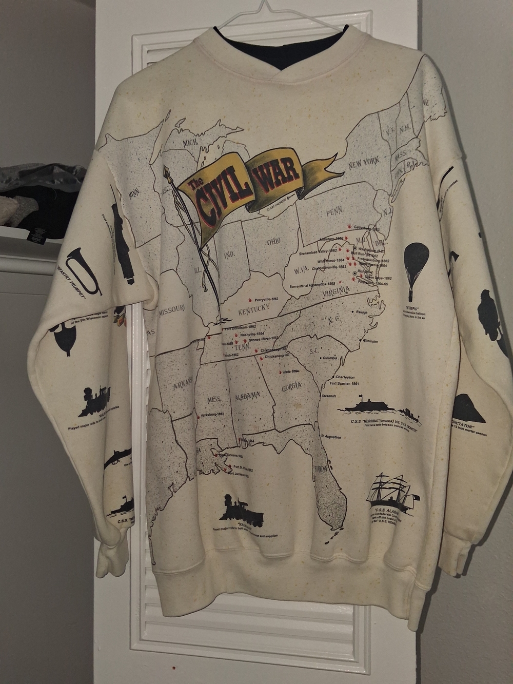 Vintage Art Unlimited Civil War Map Sweatshirt